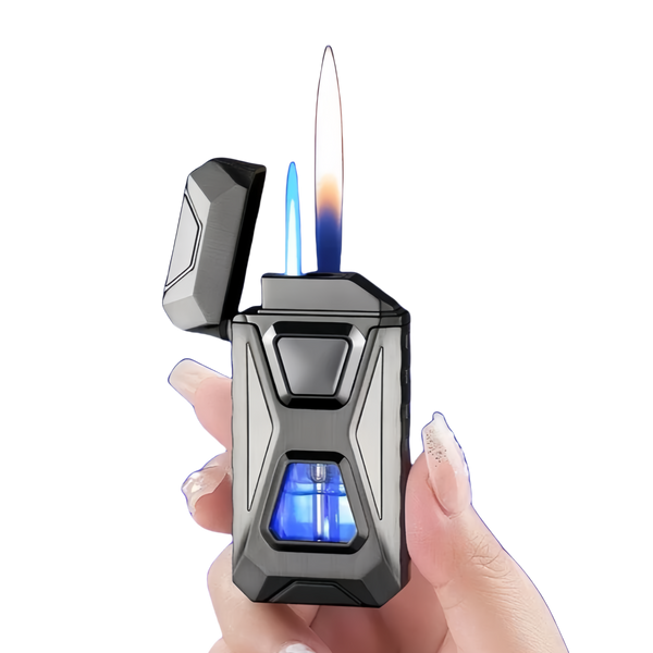 HOT Voice Controlled Ignition Dual Flame Butane Gas Lighter Open Fire Switching Jet Fire Visual Gas Window USB Electric Lighters