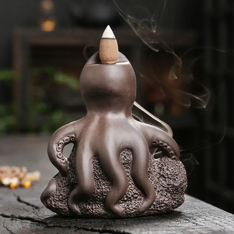 Purple Clay Octopus Backflow Incense Burner